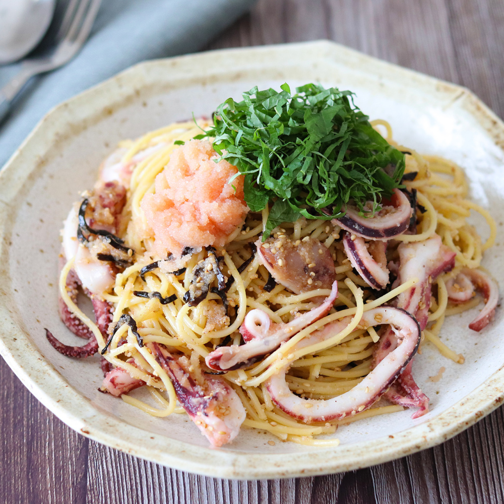 ごまたっぷり!明太子とイカの和風冷製パスタ